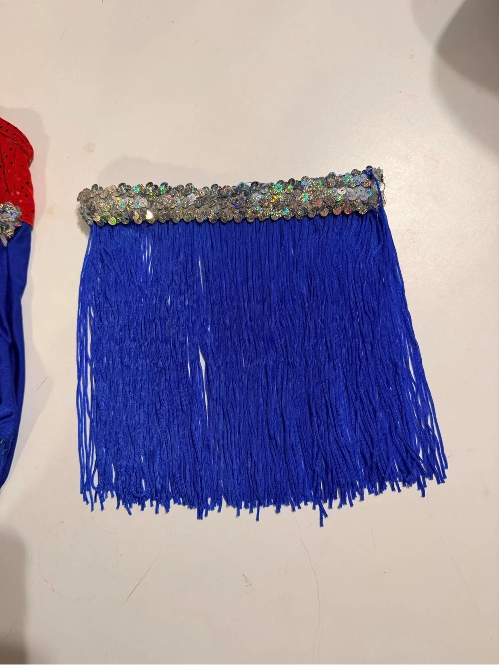 Costume Depot Girl’s XS Red Blue Sequin Dance Leotard Bodysuit Fringe Skirt Set